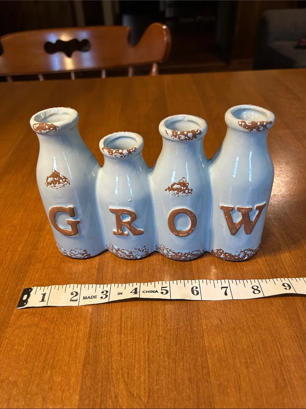 Ceramic 'GROW' Vase Quartet in Light Blue and Brown